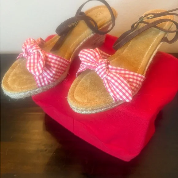 J.CREW TROPEZ ESPADRILLES SANDALS IN LIGHT RASPBERRY Gingham  never worn size 8 - Picture 4 of 10
